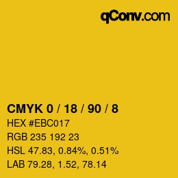 カラーコード: CMYK 0 / 18 / 90 / 8 | qconv.com