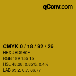 カラーコード: CMYK 0 / 18 / 92 / 26 | qconv.com