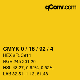 カラーコード: CMYK 0 / 18 / 92 / 4 | qconv.com