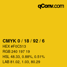 カラーコード: CMYK 0 / 18 / 92 / 6 | qconv.com