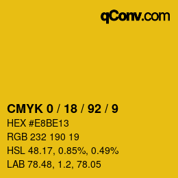 カラーコード: CMYK 0 / 18 / 92 / 9 | qconv.com