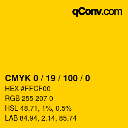 カラーコード: CMYK 0 / 19 / 100 / 0 | qconv.com