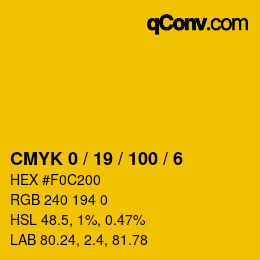 カラーコード: CMYK 0 / 19 / 100 / 6 | qconv.com