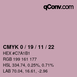 カラーコード: CMYK 0 / 19 / 11 / 22 | qconv.com