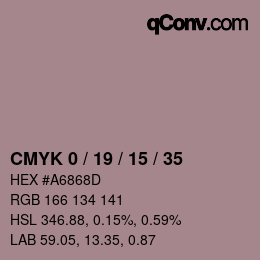 Code couleur: CMYK 0 / 19 / 15 / 35 | qconv.com