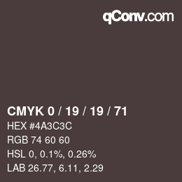 Farbcode: CMYK 0 / 19 / 19 / 71 | qconv.com