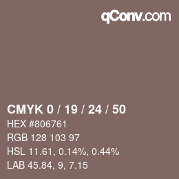 カラーコード: CMYK 0 / 19 / 24 / 50 | qconv.com