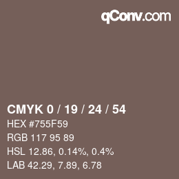 カラーコード: CMYK 0 / 19 / 24 / 54 | qconv.com