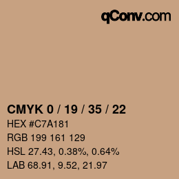 カラーコード: CMYK 0 / 19 / 35 / 22 | qconv.com