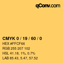 カラーコード: CMYK 0 / 19 / 60 / 0 | qconv.com