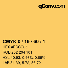 カラーコード: CMYK 0 / 19 / 60 / 1 | qconv.com
