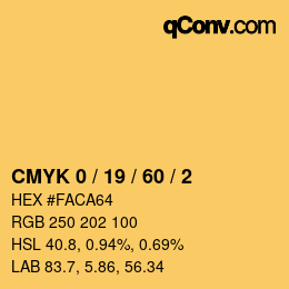 カラーコード: CMYK 0 / 19 / 60 / 2 | qconv.com
