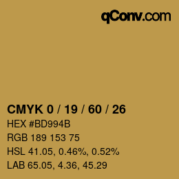 カラーコード: CMYK 0 / 19 / 60 / 26 | qconv.com