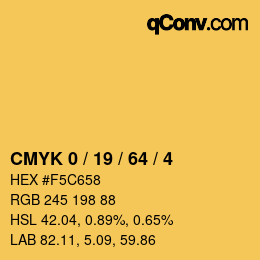 カラーコード: CMYK 0 / 19 / 64 / 4 | qconv.com