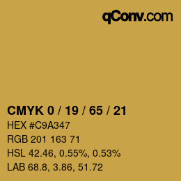 カラーコード: CMYK 0 / 19 / 65 / 21 | qconv.com