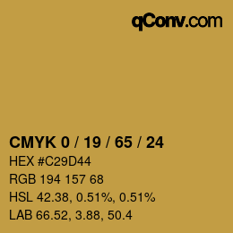 カラーコード: CMYK 0 / 19 / 65 / 24 | qconv.com