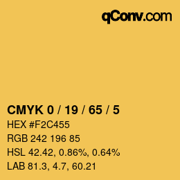 カラーコード: CMYK 0 / 19 / 65 / 5 | qconv.com