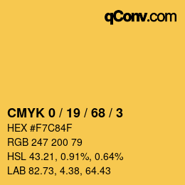 カラーコード: CMYK 0 / 19 / 68 / 3 | qconv.com
