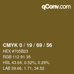 Color code: CMYK 0 / 19 / 69 / 56 | qconv.com