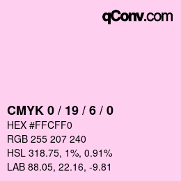 カラーコード: CMYK 0 / 19 / 6 / 0 | qconv.com