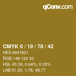 カラーコード: CMYK 0 / 19 / 78 / 42 | qconv.com