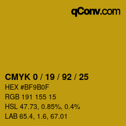 カラーコード: CMYK 0 / 19 / 92 / 25 | qconv.com