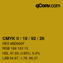 カラーコード: CMYK 0 / 19 / 92 / 26 | qconv.com