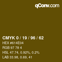 カラーコード: CMYK 0 / 19 / 96 / 62 | qconv.com