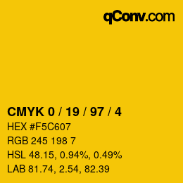 Color code: CMYK 0 / 19 / 97 / 4 | qconv.com