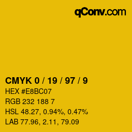 Code couleur: CMYK 0 / 19 / 97 / 9 | qconv.com