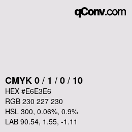 カラーコード: CMYK 0 / 1 / 0 / 10 | qconv.com