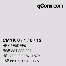 カラーコード: CMYK 0 / 1 / 0 / 12 | qconv.com