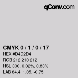 カラーコード: CMYK 0 / 1 / 0 / 17 | qconv.com