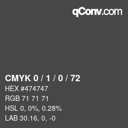 颜色代码: CMYK 0 / 1 / 0 / 72 | qconv.com