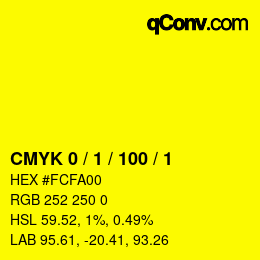颜色代码: CMYK 0 / 1 / 100 / 1 | qconv.com