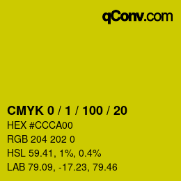 カラーコード: CMYK 0 / 1 / 100 / 20 | qconv.com