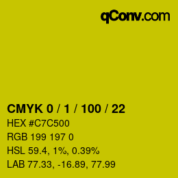 Color code: CMYK 0 / 1 / 100 / 22 | qconv.com