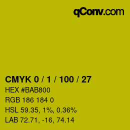 カラーコード: CMYK 0 / 1 / 100 / 27 | qconv.com