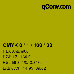 カラーコード: CMYK 0 / 1 / 100 / 33 | qconv.com