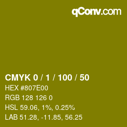 カラーコード: CMYK 0 / 1 / 100 / 50 | qconv.com