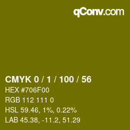 カラーコード: CMYK 0 / 1 / 100 / 56 | qconv.com