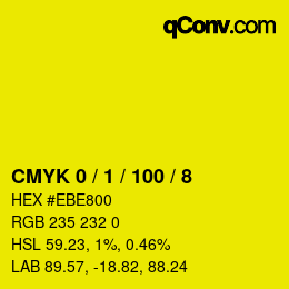 Código de color: CMYK 0 / 1 / 100 / 8 | qconv.com