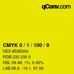 カラーコード: CMYK 0 / 1 / 100 / 9 | qconv.com