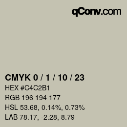 カラーコード: CMYK 0 / 1 / 10 / 23 | qconv.com