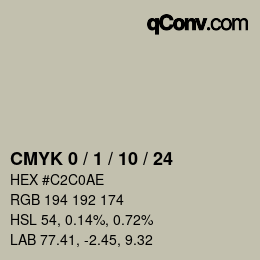 カラーコード: CMYK 0 / 1 / 10 / 24 | qconv.com
