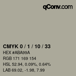 カラーコード: CMYK 0 / 1 / 10 / 33 | qconv.com