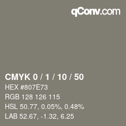 カラーコード: CMYK 0 / 1 / 10 / 50 | qconv.com