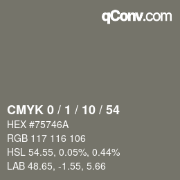 颜色代码: CMYK 0 / 1 / 10 / 54 | qconv.com