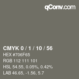 カラーコード: CMYK 0 / 1 / 10 / 56 | qconv.com