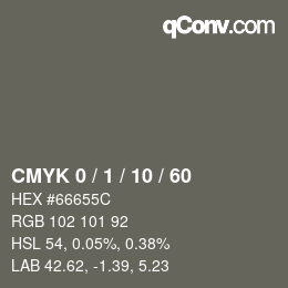 カラーコード: CMYK 0 / 1 / 10 / 60 | qconv.com